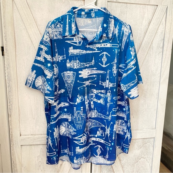 Men's Star Wars Shirt Size XL Button Up All Over Starfighter Blueprint - Picture 8 of 8